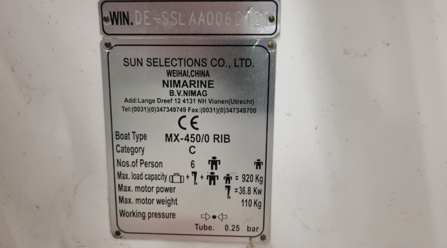 Nimarine MX450 RIB uit 2021 met Suzuki DF40A en trailer